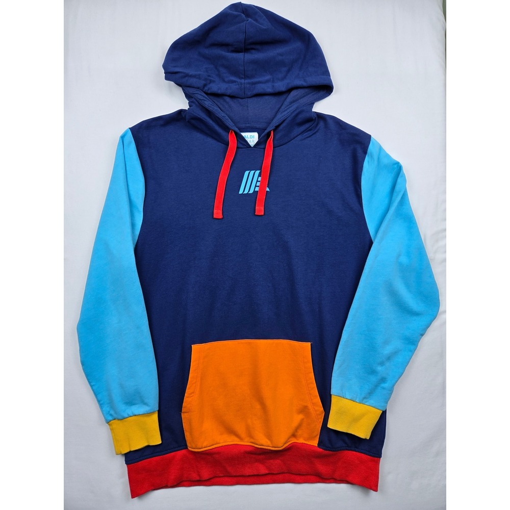 Aldi Gear Mens Large Colorblock Hoodie Navy Blue Orange Logo Sweatshirt 823192